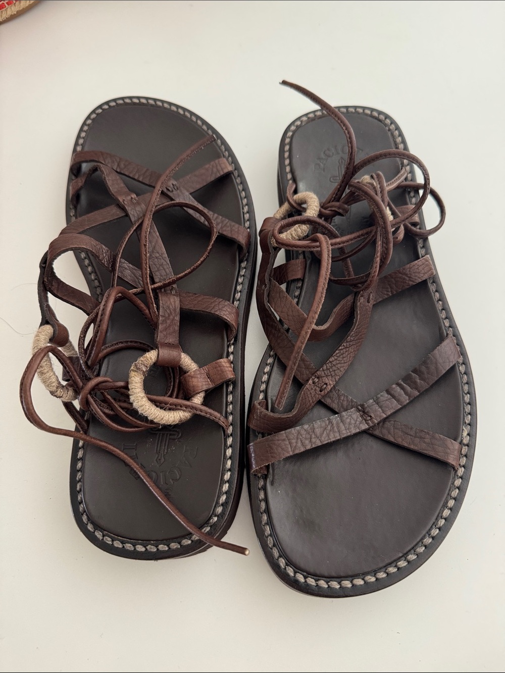 Casare Paciotti Brown Leather Lace Up Gladiator Ankle Wrap Rope Sandals Sz 40 EU - Picture 1 of 16